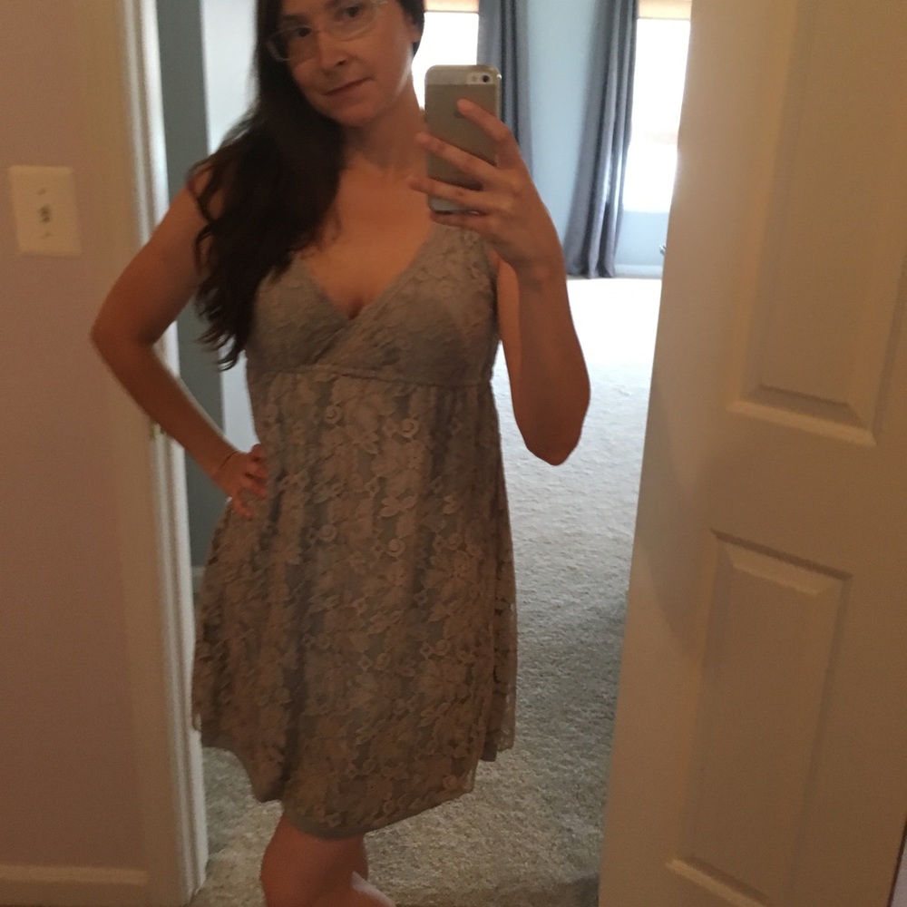 Large grey lace  babydoll dress. Medium